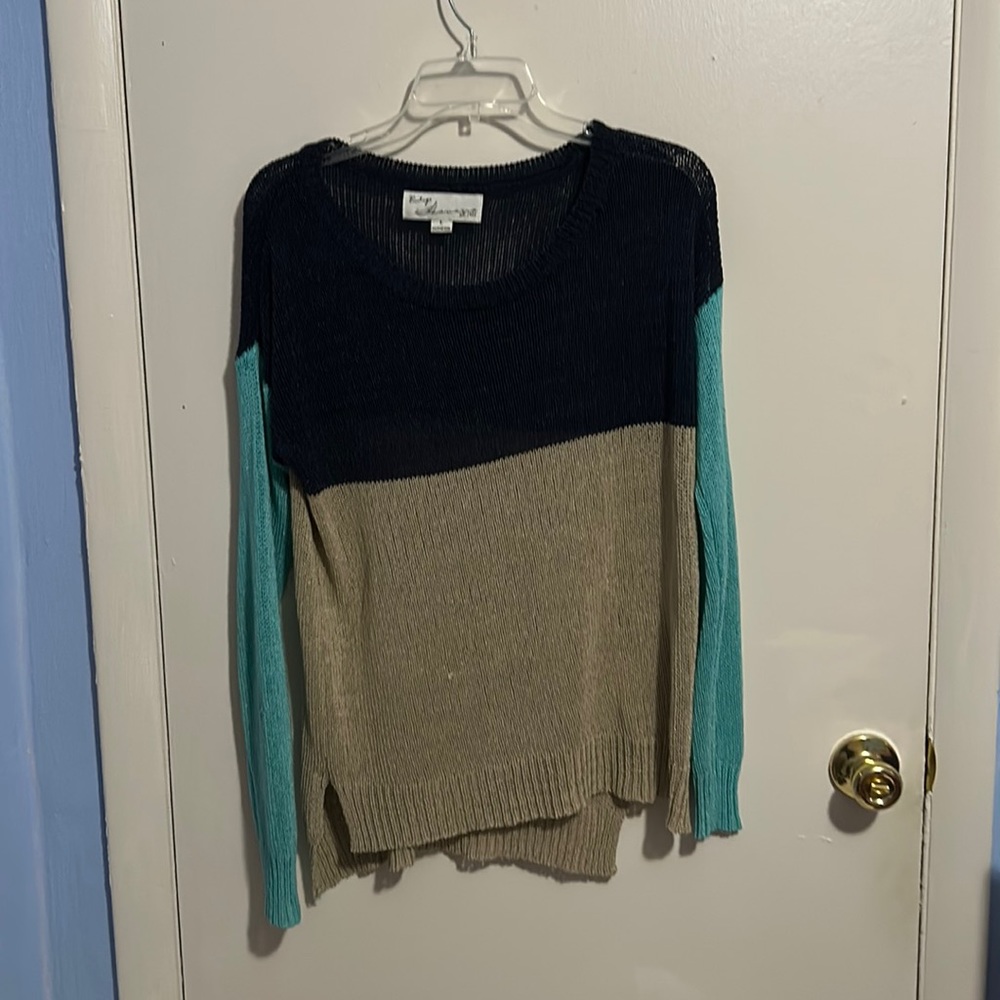 Colorblock Sweater in Black, Tan, and Teal